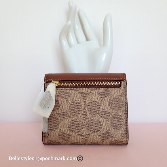 COACH Wyn Small Wallet In Colorblocked Signature Canvas & Leather-Tan Rust - Picture 7 of 16